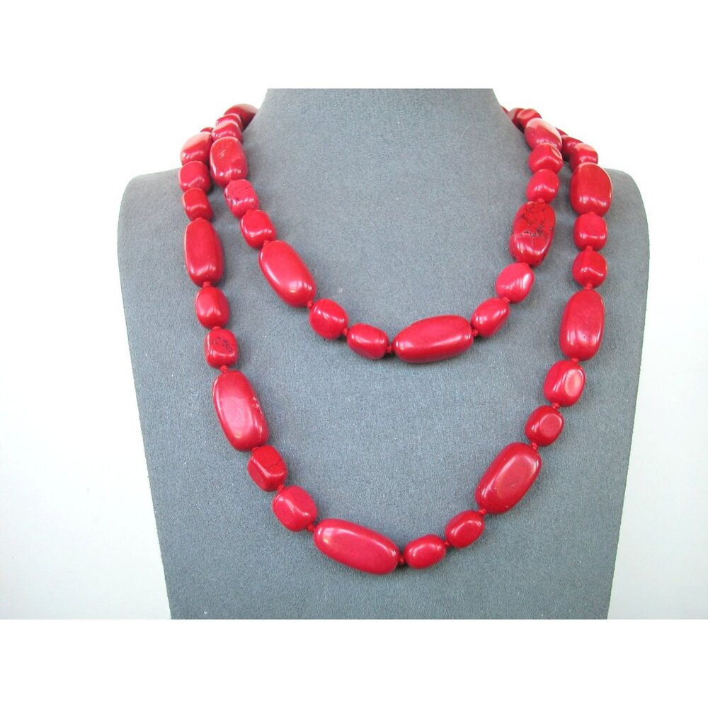 Vintage Single Strand Red Coral Bead Necklace 34"